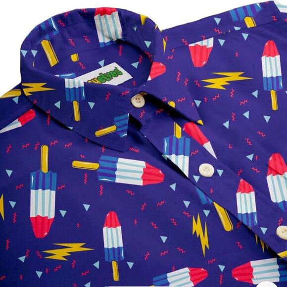 Tipsy Elves Men's Grand Finale Fireworks Patriotic Button Down Shirt Sz M - Picture 3 of 5